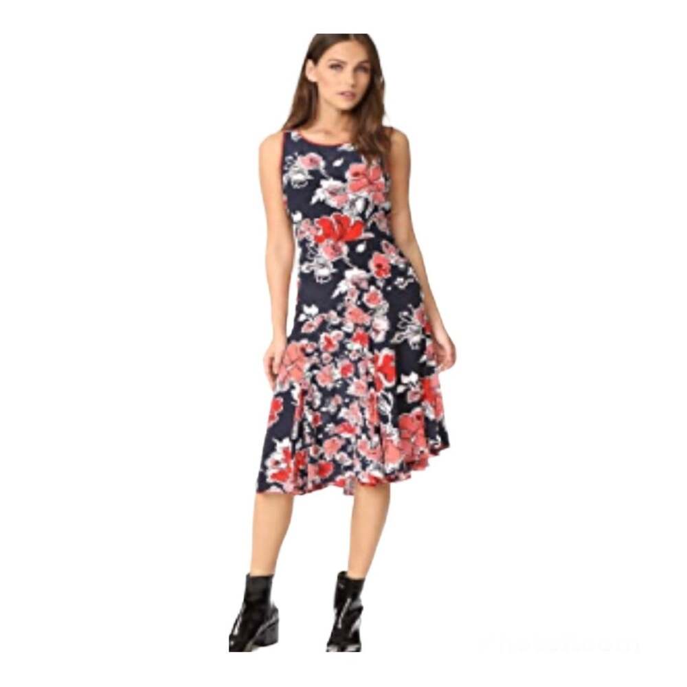 Grey Jason Wu navy floral print assymetrical silk midi dress size 8